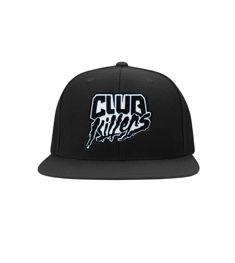 Front of SnapBack Hat with Club Killers Silicone Rubber Patch