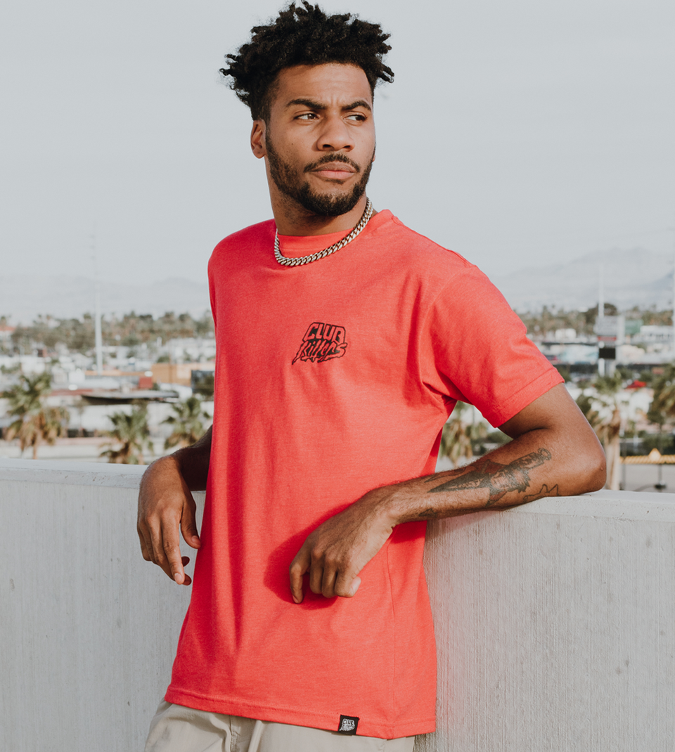 Heather Red Tee with HD Print Club Killers Logo on pocket